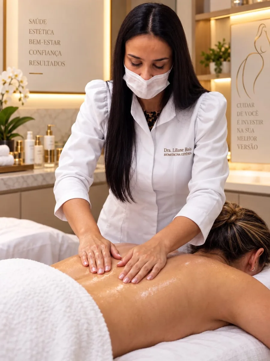 Dra. Liliane realizando massagem nas costas de uma paciente